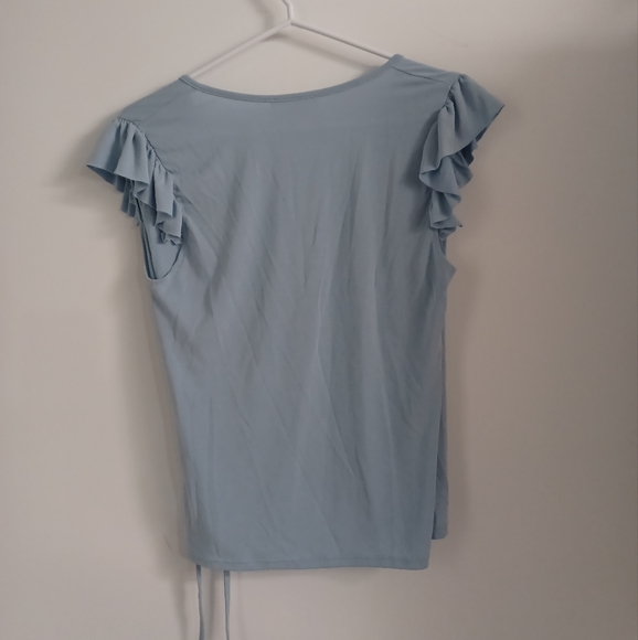 Lavender Field Wrap Tie Ruffle Sleeve Blouse Top - Picture 6 of 6